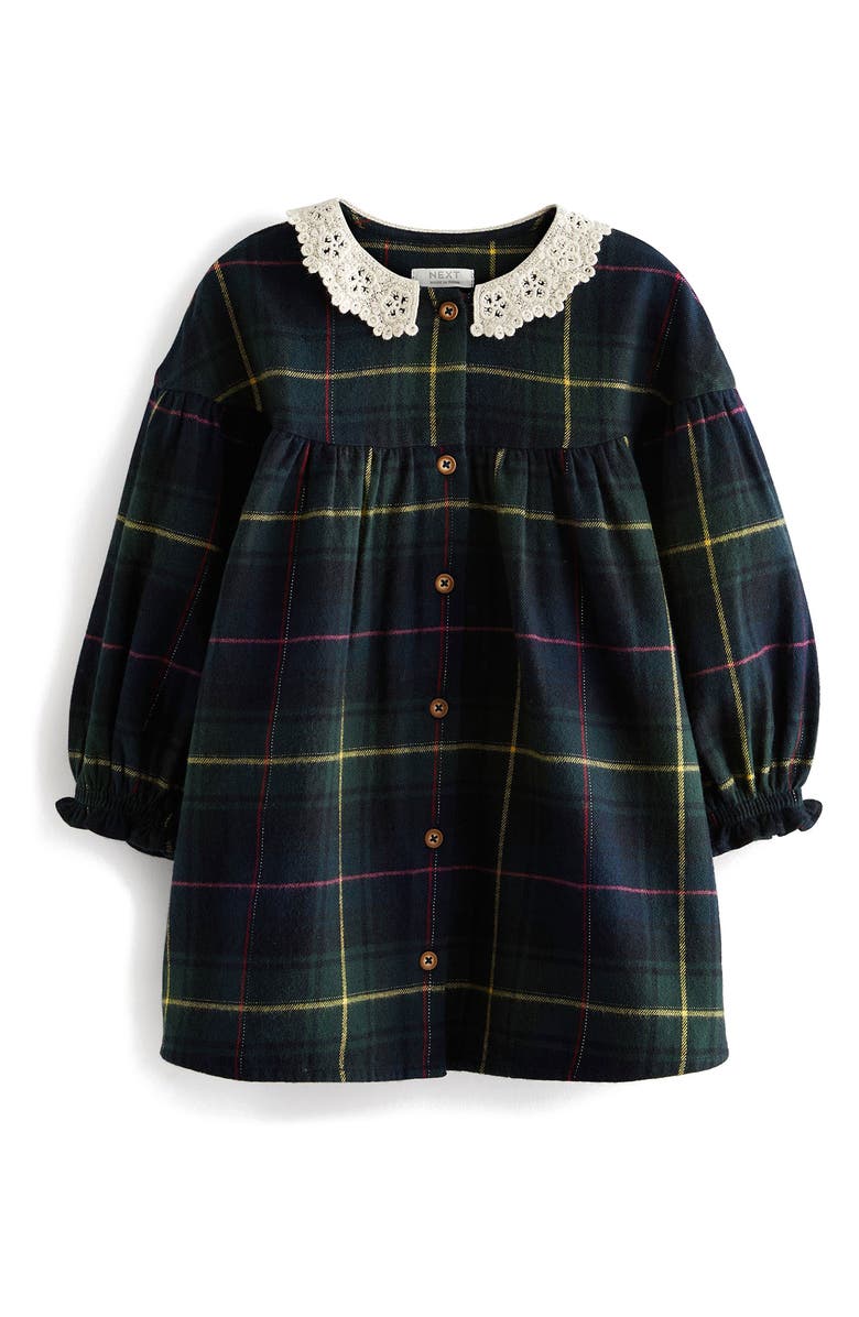 NEXT Kids' Plaid Lace Collar Cotton Blend Dress, Main, color,