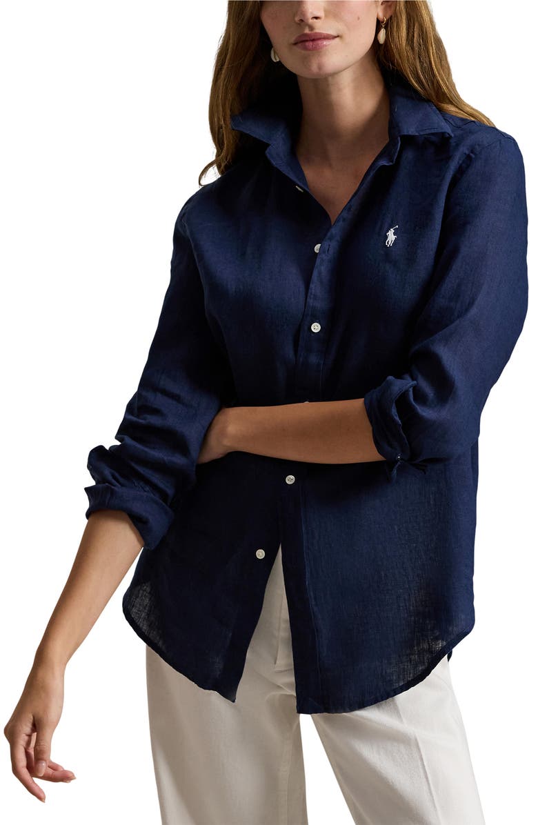 Polo Ralph Lauren Linen Shirt, Main, color, Newport Navy