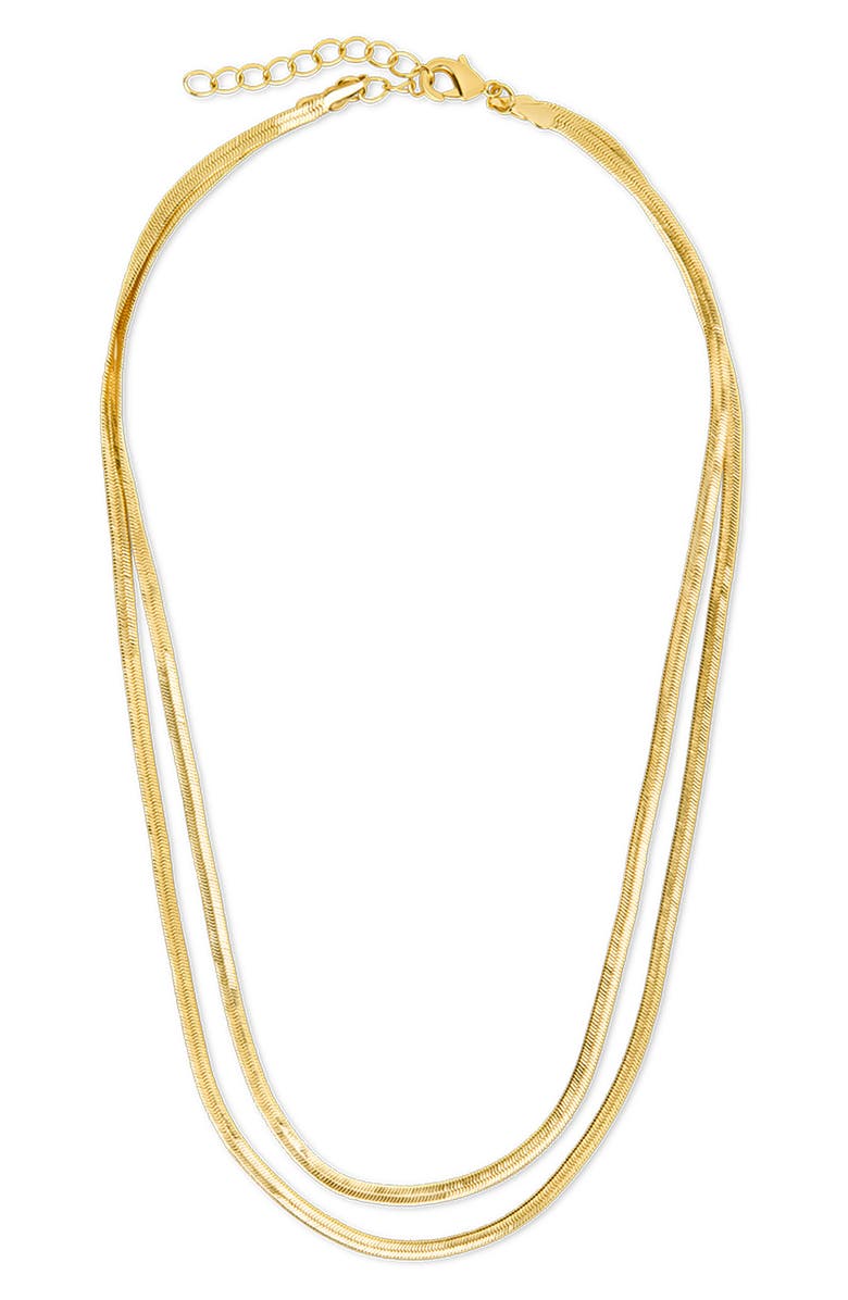 Sterling Forever Double Row Herringbone Chain Necklace, Main, color, Gold