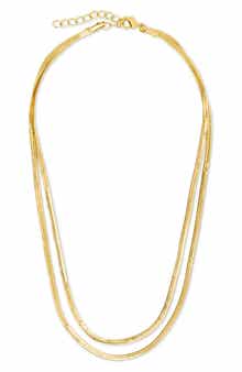 Sterling Forever Double Row Herringbone Chain Necklace