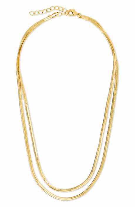 Sterling Forever Double Row Herringbone Chain Necklace
