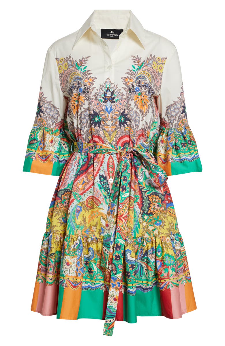 Etro Paisley Print Belted Stretch Cotton Shirtdress, Alternate, color, Print On White Base