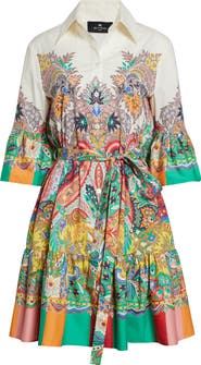 Etro Paisley Print Belted Stretch Cotton Shirtdress