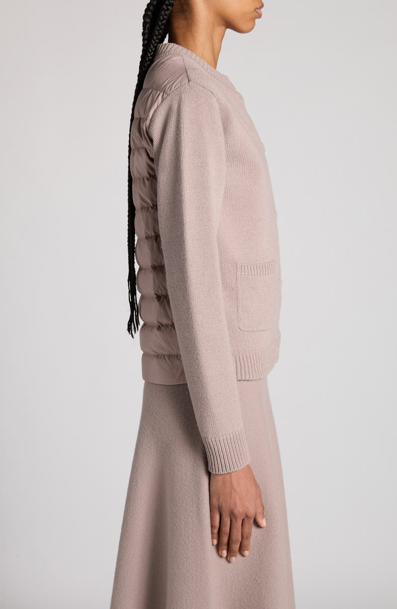 Moncler Wool Blend Knit & Quilted Down Cardigan, Alternate, color, Pink Taupe