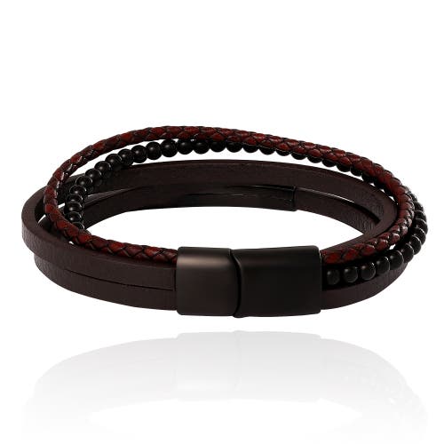 Lucky Brand Multilayer Braided Leather And Bead Bracelet, Brown & Black In Brown