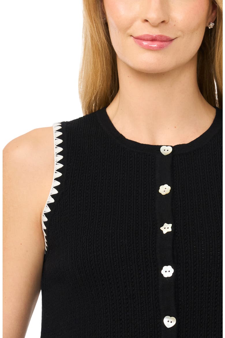 Pointelle Button-Up Sweater Tank, Alternate, color, RICH BLACK