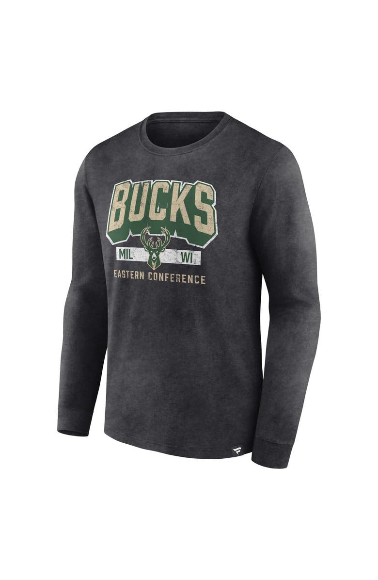 FANATICS Men's Fanatics Branded Heather Charcoal Milwaukee Bucks Front Court Press Snow Wash Long Sleeve T-Shirt, Alternate, color, Heather Charcoal