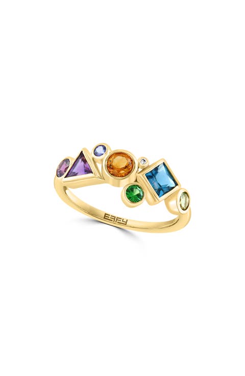 14K Yellow Gold Multi Stone & Diamond Ring