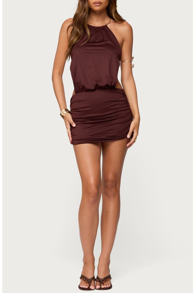 Anira Chain Open Back Minidress, Main, color, BROWN