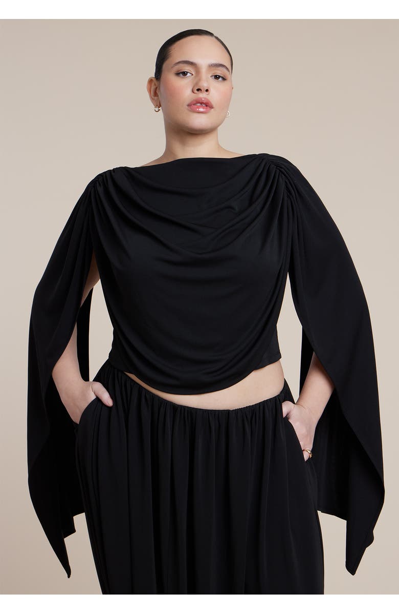 ELOQUII Draped Flounce Top, Alternate, color, Black Onyx