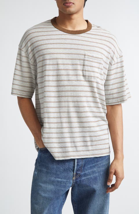 Mondo Border Stripe Pocket Wool & Cotton T-Shirt