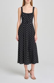 WAYF Leonie Polka Dot Corset Midi Dress