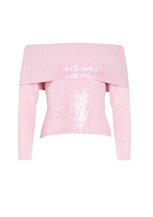 Retroféte Jourdana Sequined Off-the-shoulder Sweater In Earl Rose