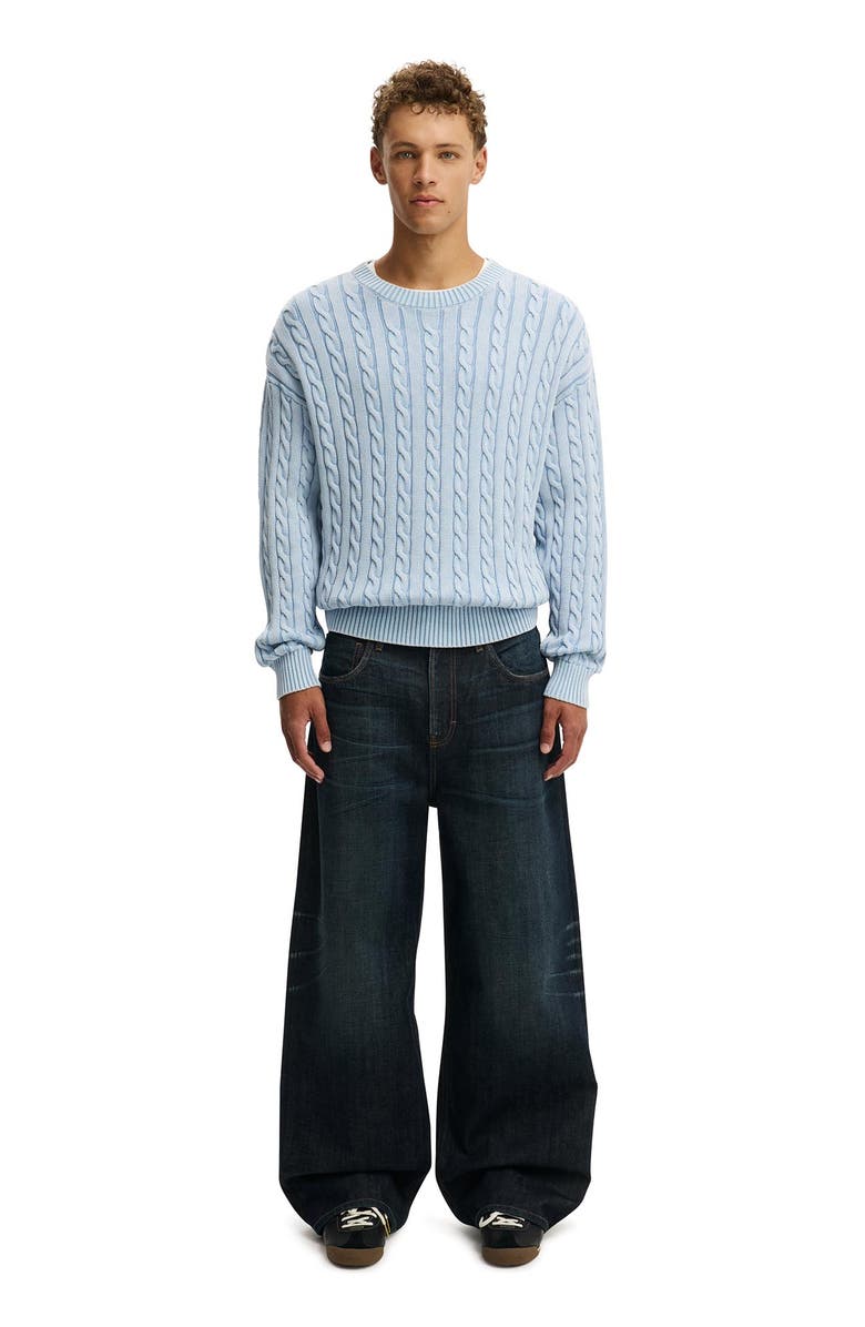 Cotton On Washed Box Fit Crew Knit, Alternate, color, Washed Ice Blue Cable