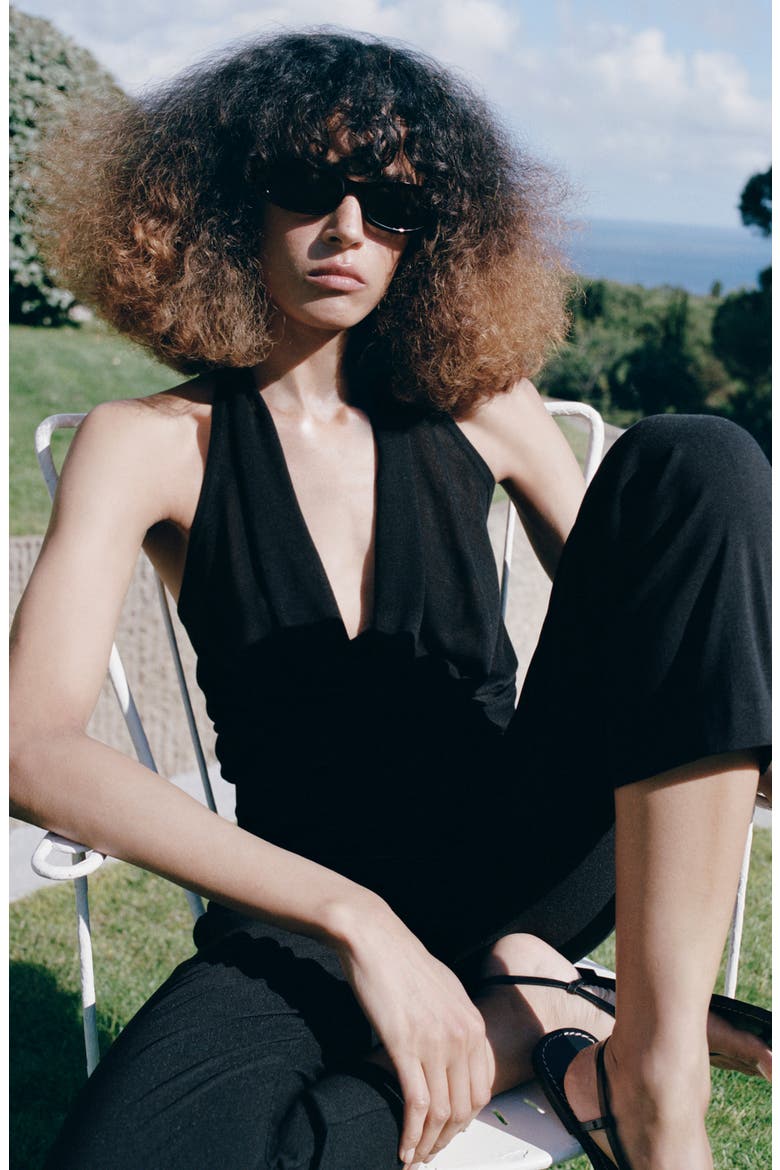 Draped Fine Knit Top, Alternate, color, BLACK