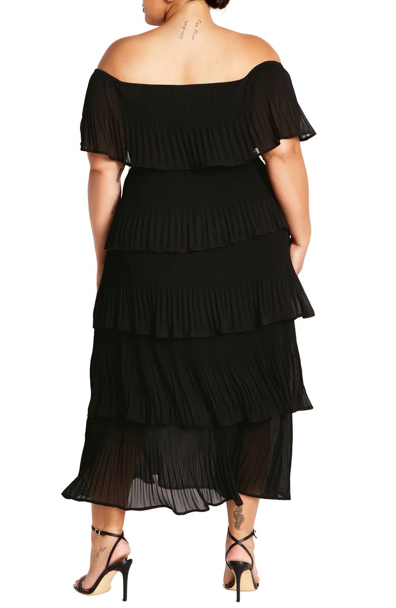 City Chic Night Garden Tiered Release Pleat Off the Shoulder Maxi Dress, Alternate, color, 