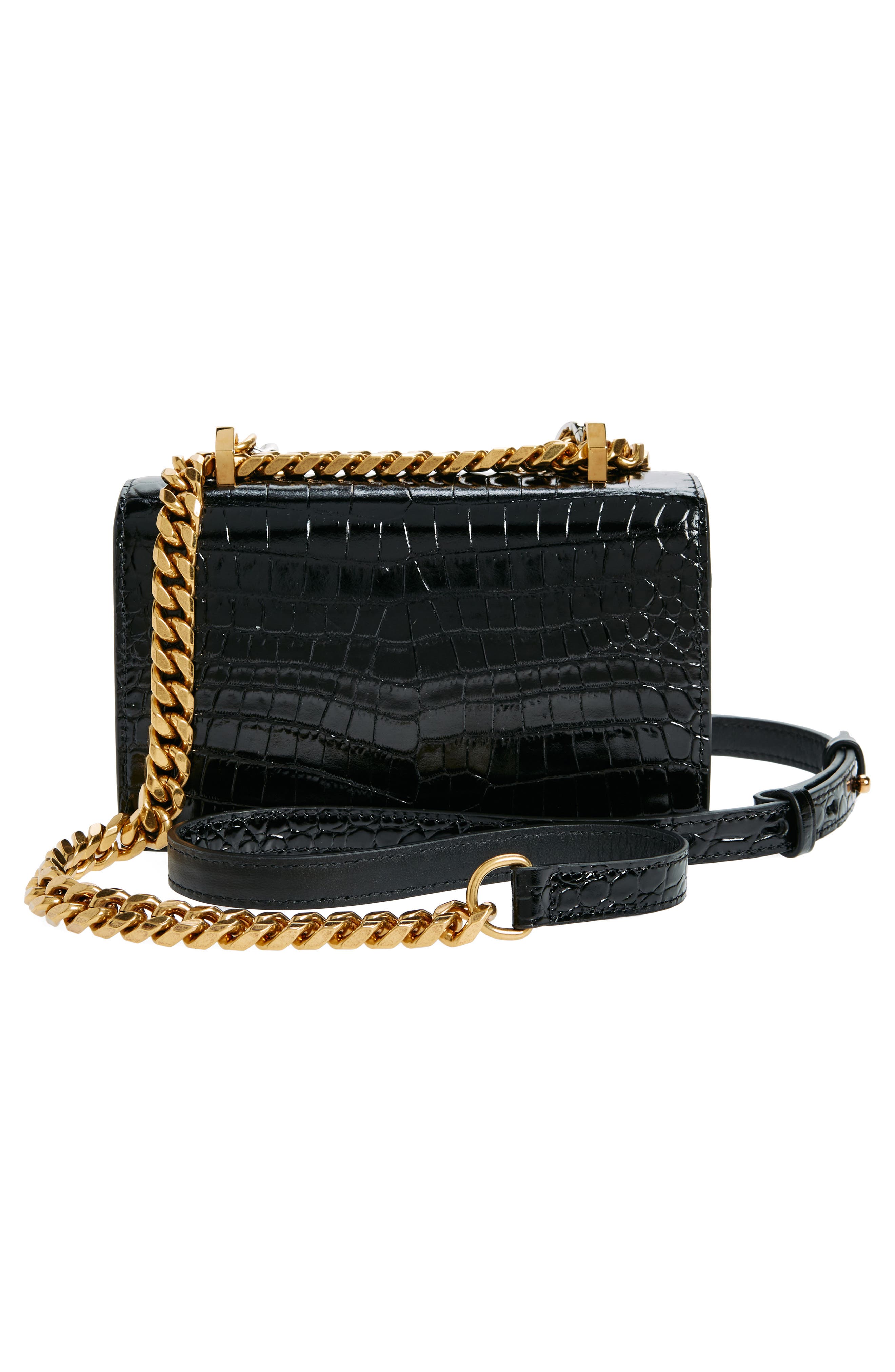 McQueen Mini Jeweled Croc Embossed Leather Satchel, Alternate, color, 