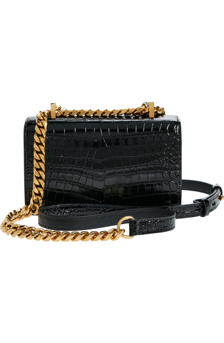 McQueen Mini Jeweled Croc Embossed Leather Satchel, Alternate, color,