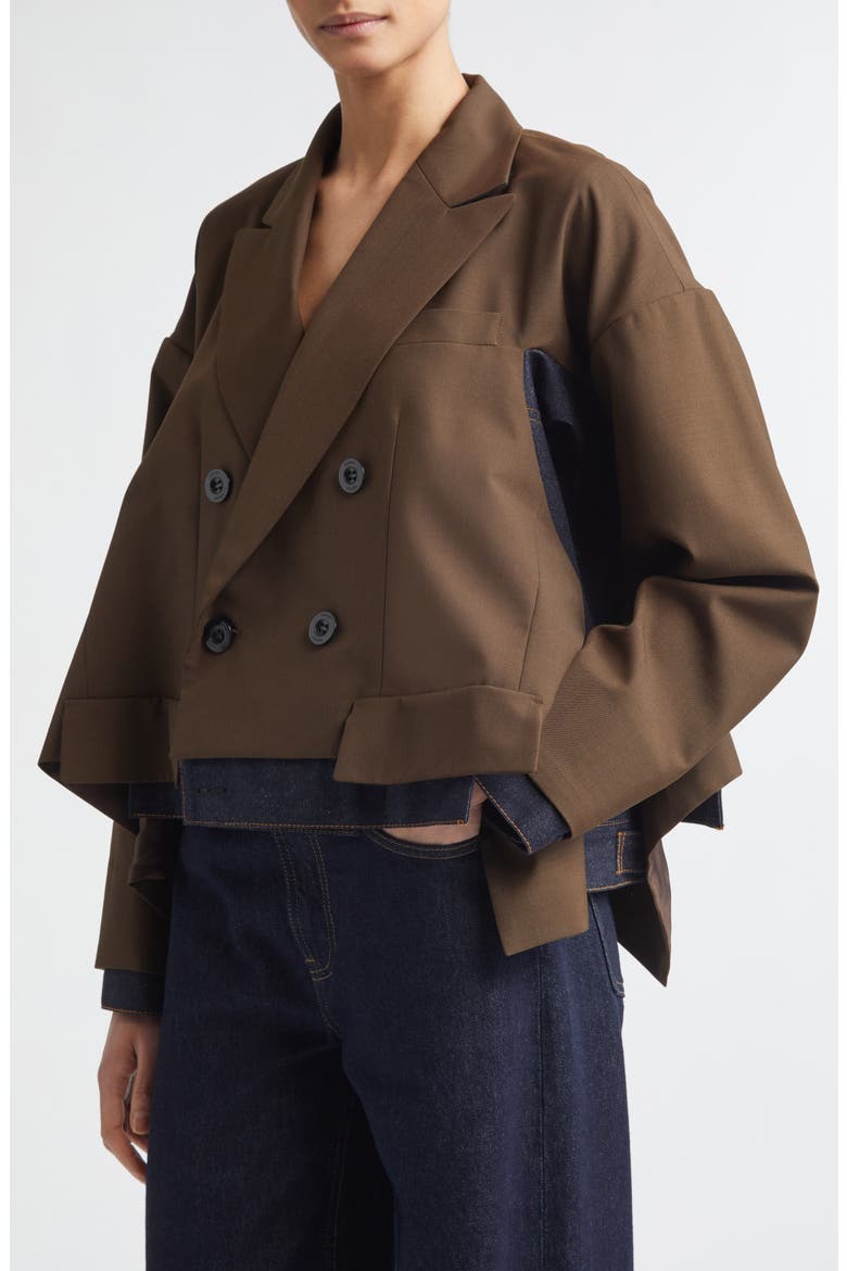 Double Breasted Suiting & Denim Jacket, Alternate, color, BROWN/ INDIGO