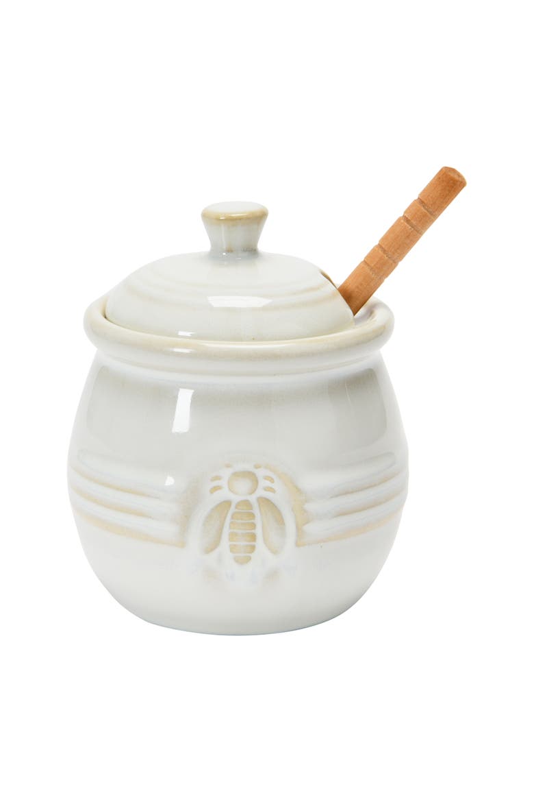 Farmhouse Embossed Honey Pot with Honey Dipper, Main, color, Cream