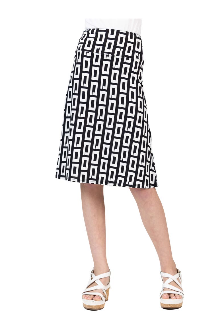Black and White Knee Length Skirt, Main, color, Black Multi