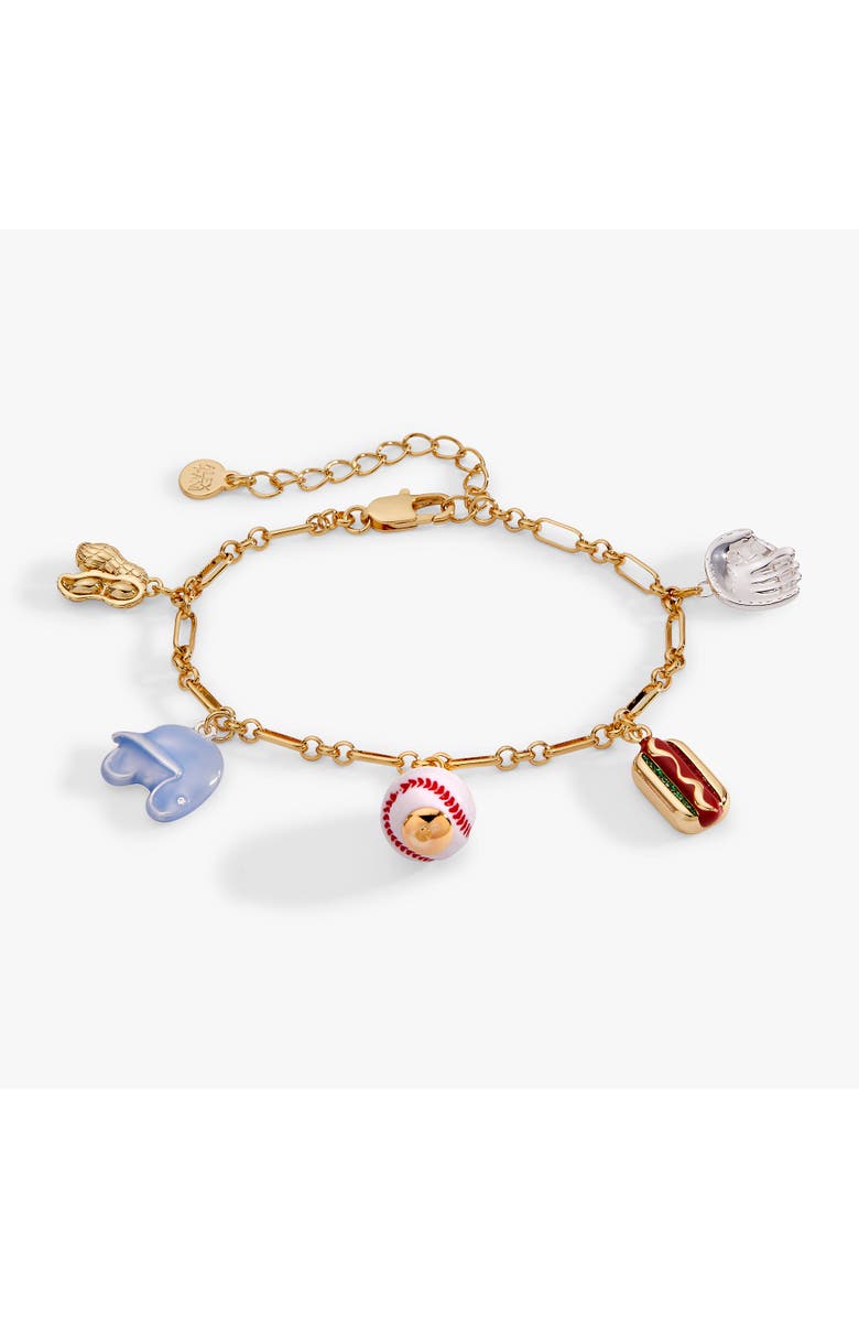 Alex and Ani 'Take Me Out to the Ballgame' Baseball Charm Bracelet, Main, color, Brass Two Tone