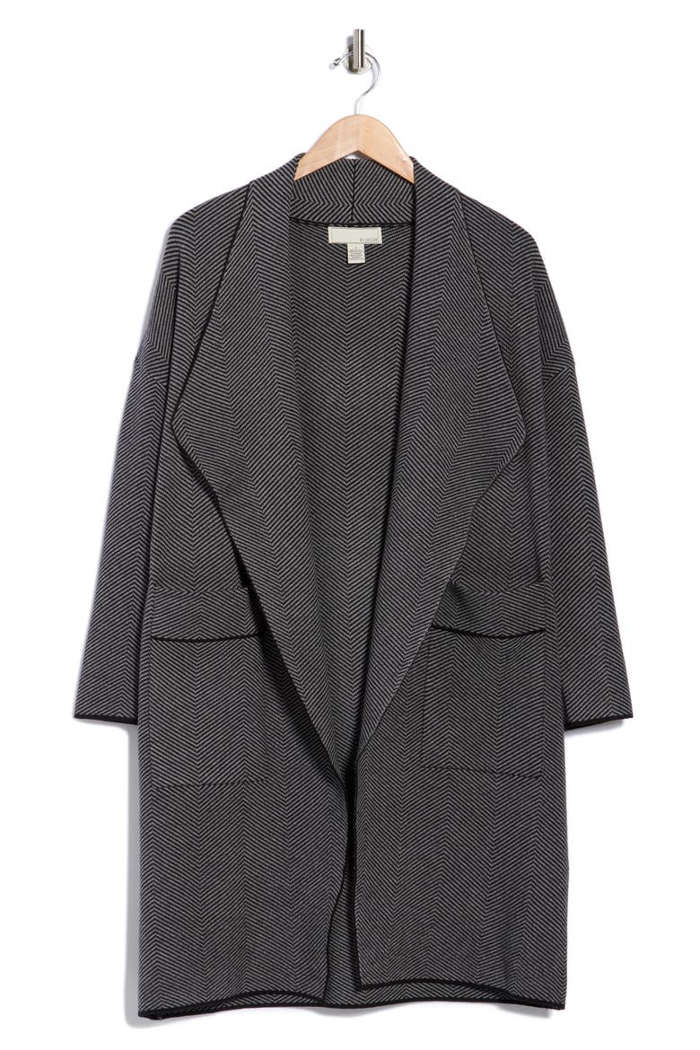 Open Front Long Cardigan, Alternate, color, CHEVRON CHARCOAL
