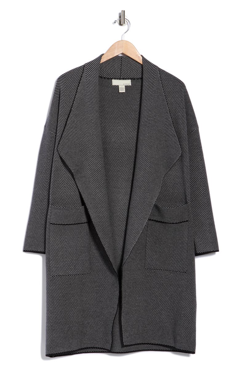 BY DESIGN Open Front Long Cardigan, Alternate, color, Chevron Charcoal