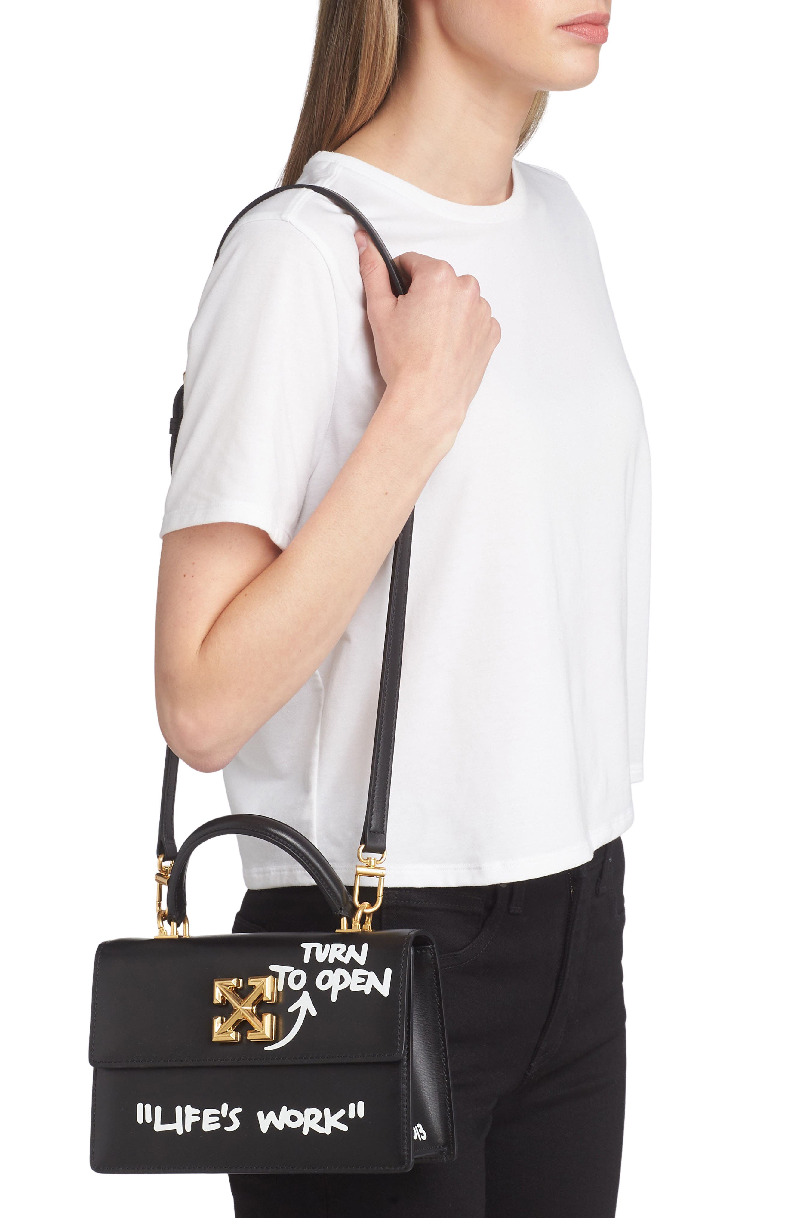 Off-White Jitney 1.4 Quote Leather Top Handle Bag, Alternate, color, 