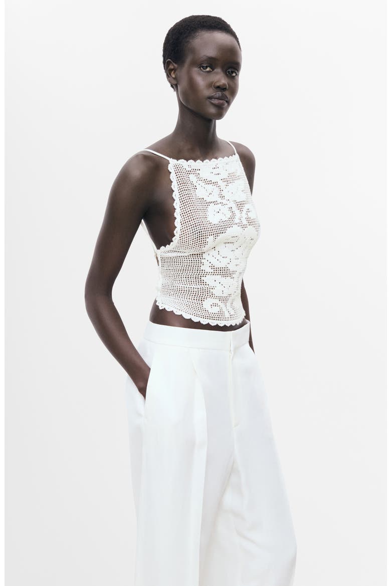 Floral Open Stitch Strappy Back Top, Alternate, color, OFF WHITE
