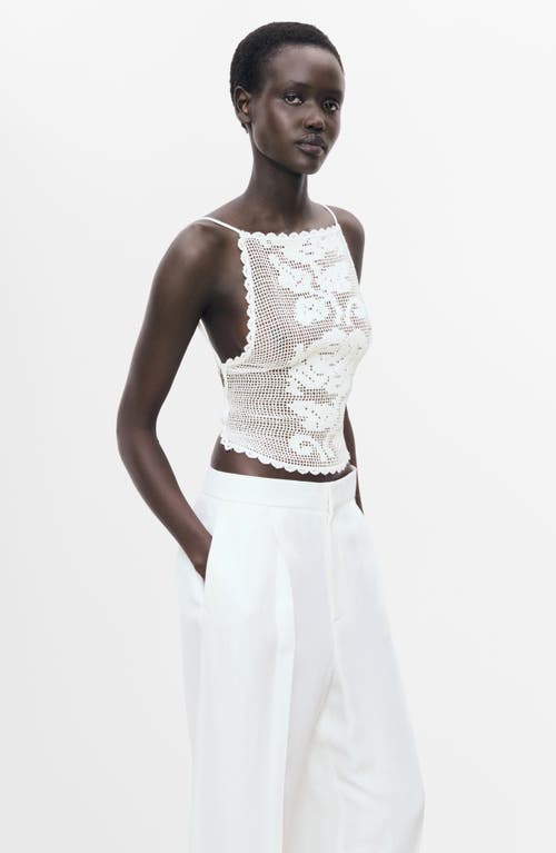 Mango Floral Open Stitch Strappy Back Top In White