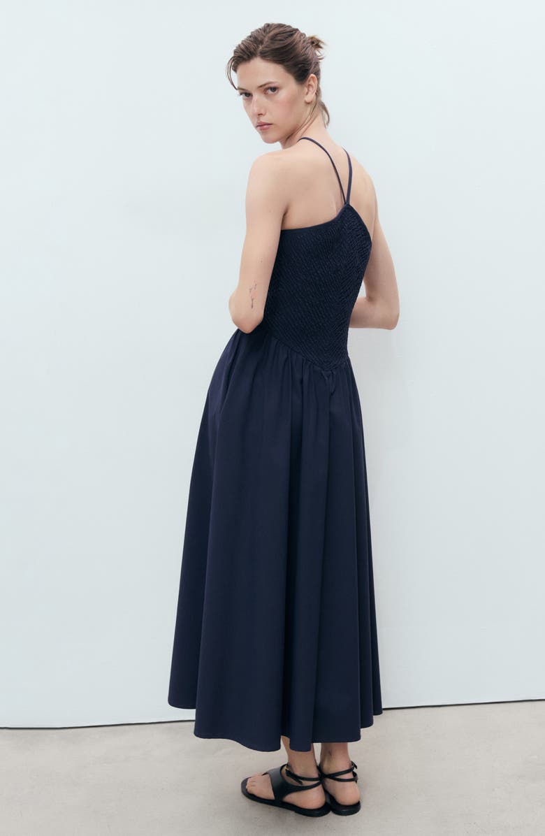 MANGO Combined Halter Neck Maxi Dress, Alternate, color, Dark Navy