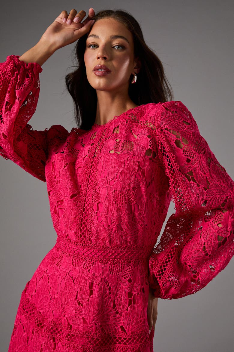 Lace Panelled Long Sleeve Dress, Alternate, color, Raspberry