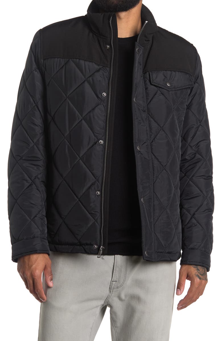 Cole Haan Signature COLE HAAN Mixed Media Faux Shearling Lined Diamond Quilted Jacket, Main, color, Black
