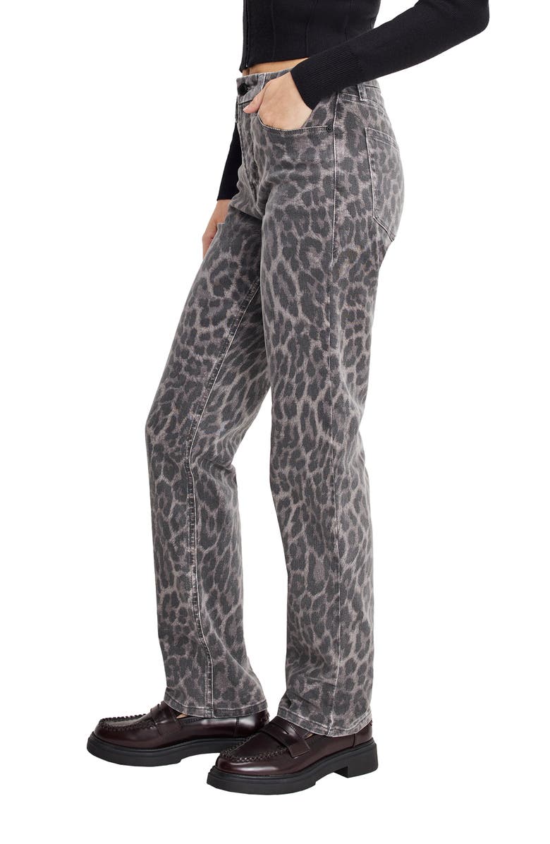 Good American Good Icon Leopard Print Straight Leg Jeans, Alternate, color, Grey Lucky Leopard