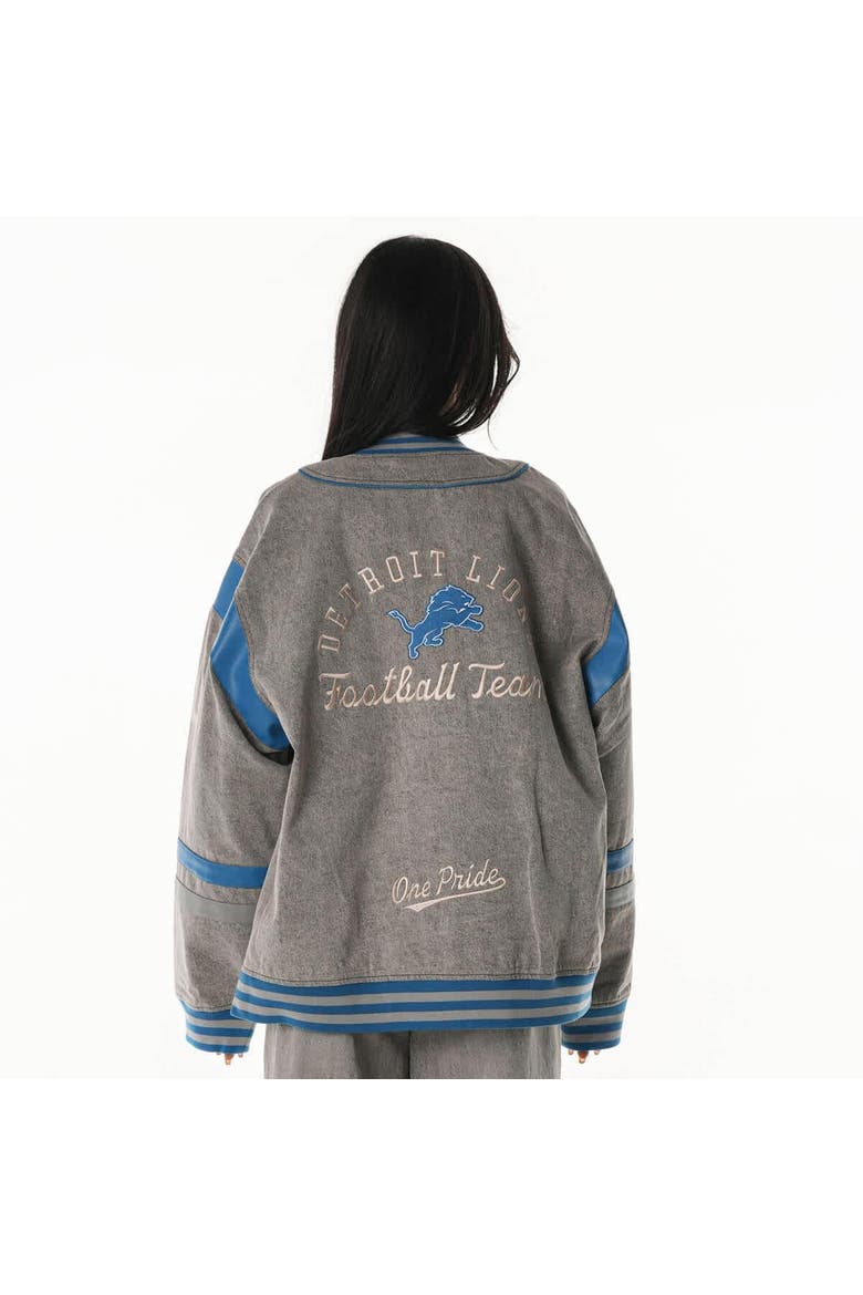 Unisex The Wild Collective  Gray Detroit Lions Oversized Retro Full-Zip Jacket, Alternate, color, Gray