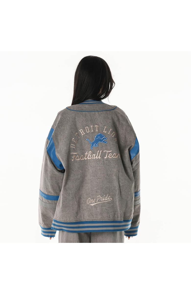 THE WILD COLLECTIVE Unisex The Wild Collective  Gray Detroit Lions Oversized Retro Full-Zip Jacket, Alternate, color, Gray