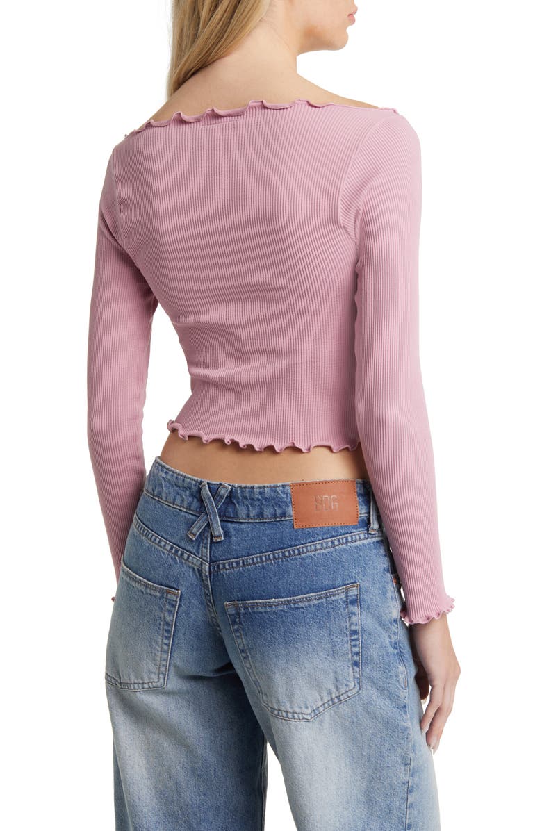 BDG Urban Outfitters Elsie Rib Long Sleeve Crop Top, Alternate, color, Pink