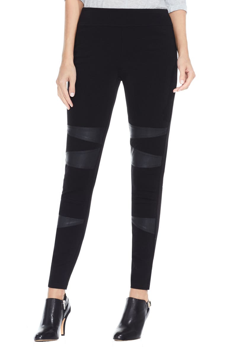 Two by Vince Camuto Faux Leather Trim Moto Leggings, Main, color, RICH BLACK