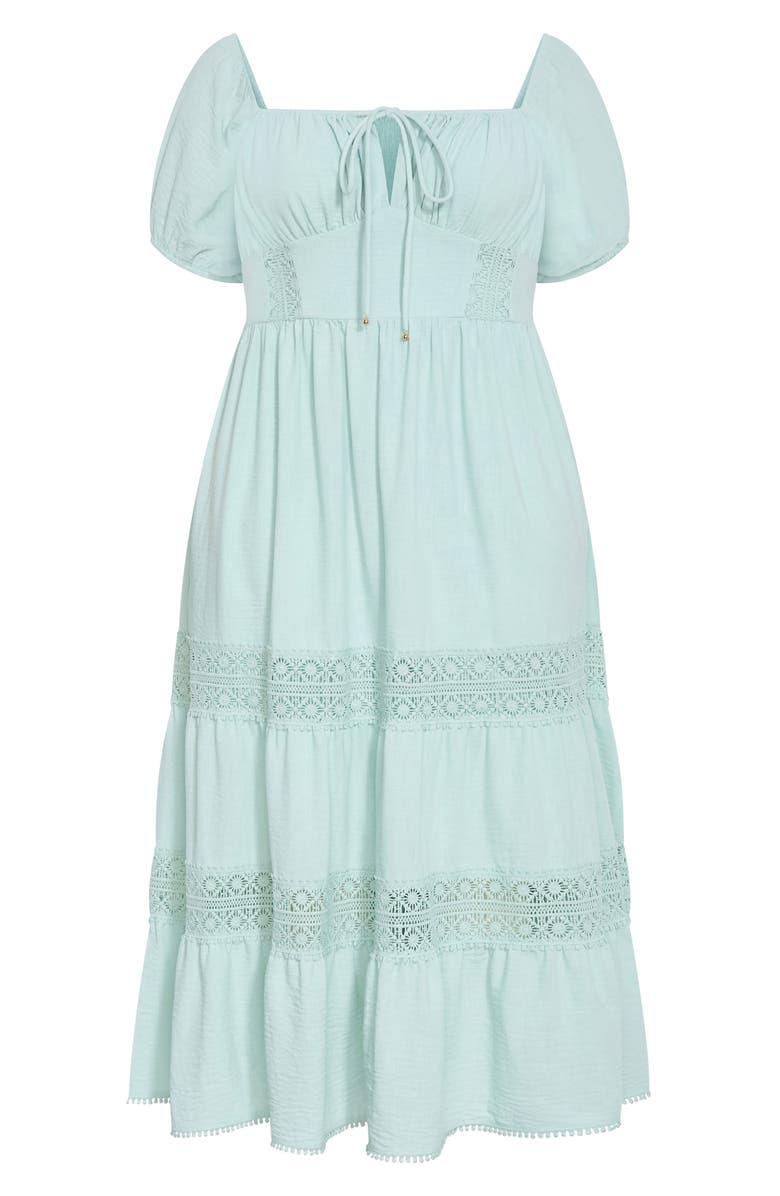 City Chic Haven Lace Trim Puff Sleeve Midi Dress, Alternate, color, Seafoam