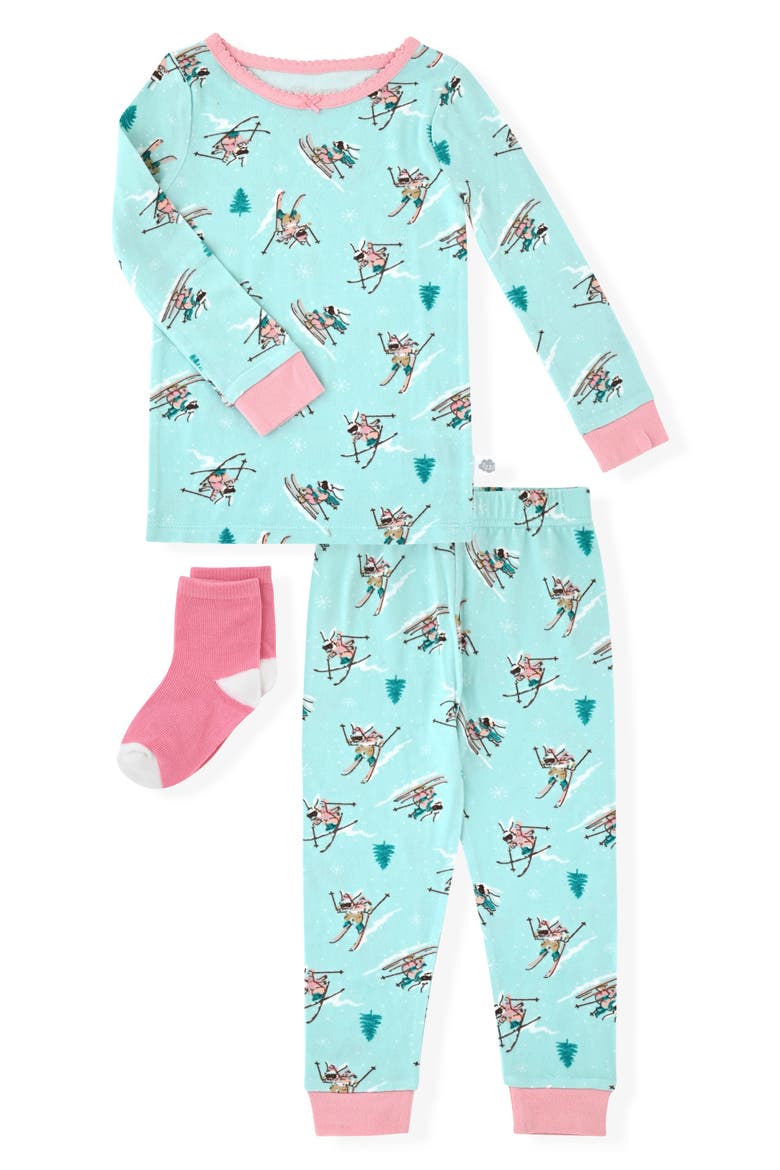 Kids' Snug Fit Pajamas & Socks Set, Main, color, TURQ