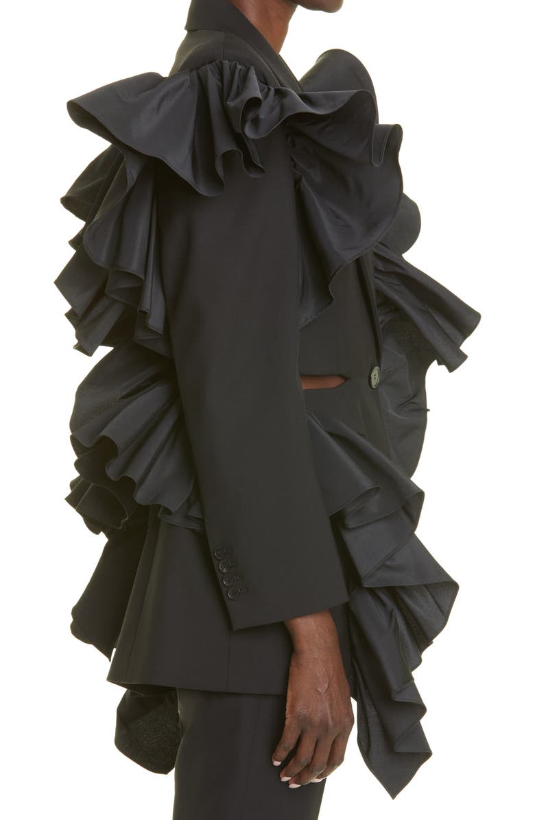 McQueen Alexander McQueen Open Back Ruffle Blazer, Alternate, color, 