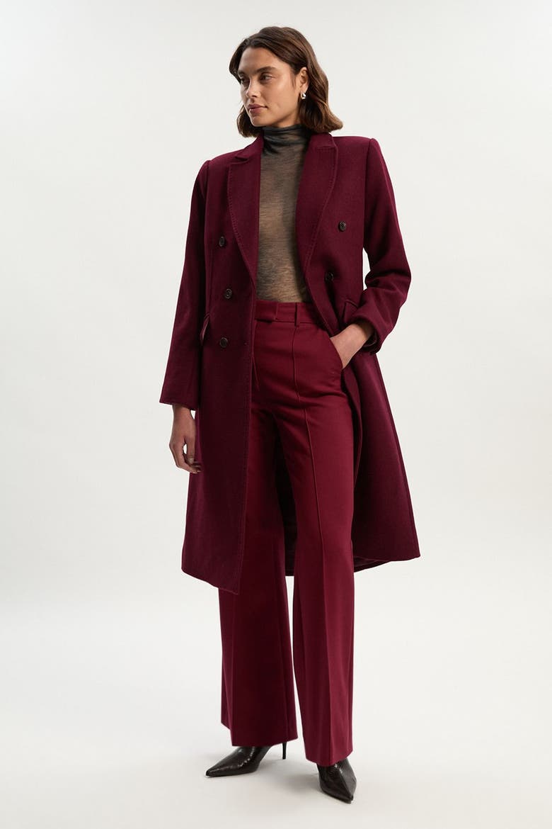 Wool Double Breasted Midi Coat, Alternate, color, Burgundy