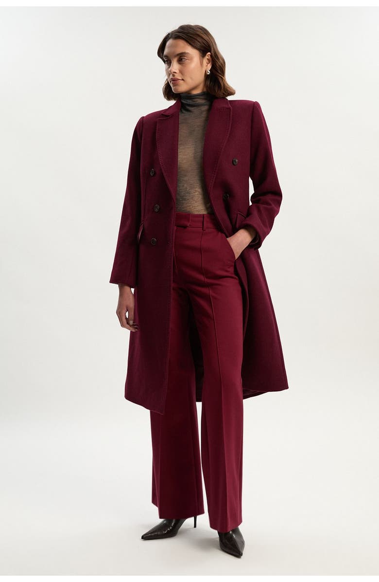 Karen Millen Wool Double Breasted Midi Coat, Alternate, color, Burgundy