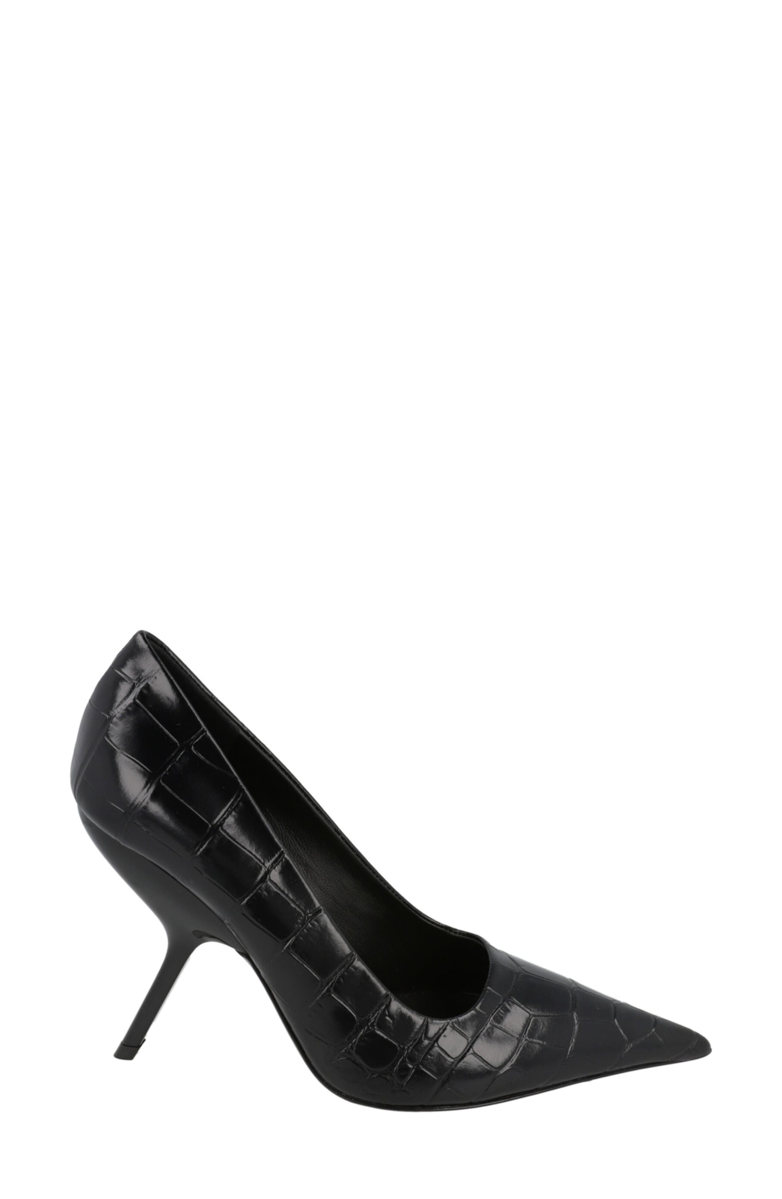 FERRAGAMO Eva Croc Embossed Leather Pump, Alternate, color, Black