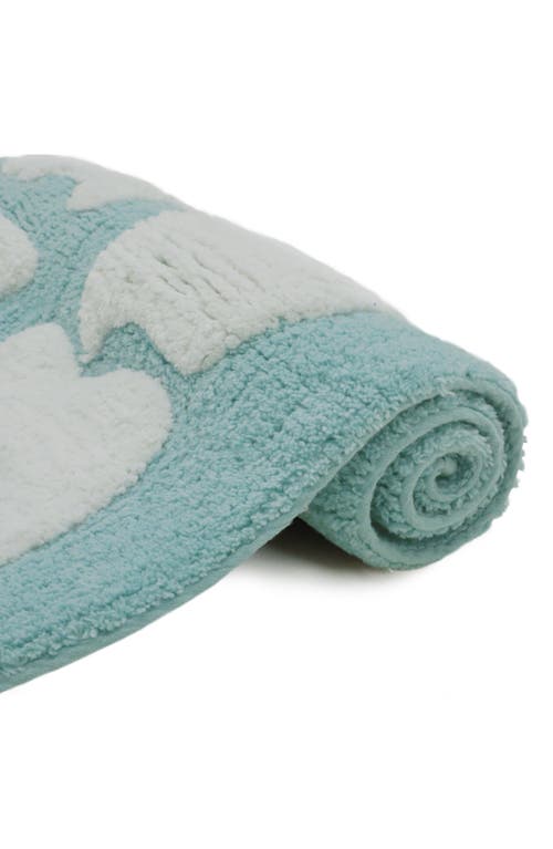 Jessica Simpson Cotton Bath Rug In Aqua/white