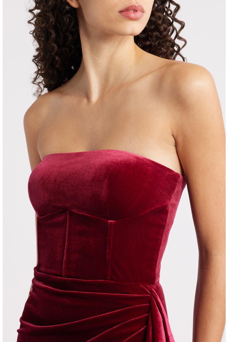 Seraphina Strapless Velvet Minidress, Alternate, color, MERLOT