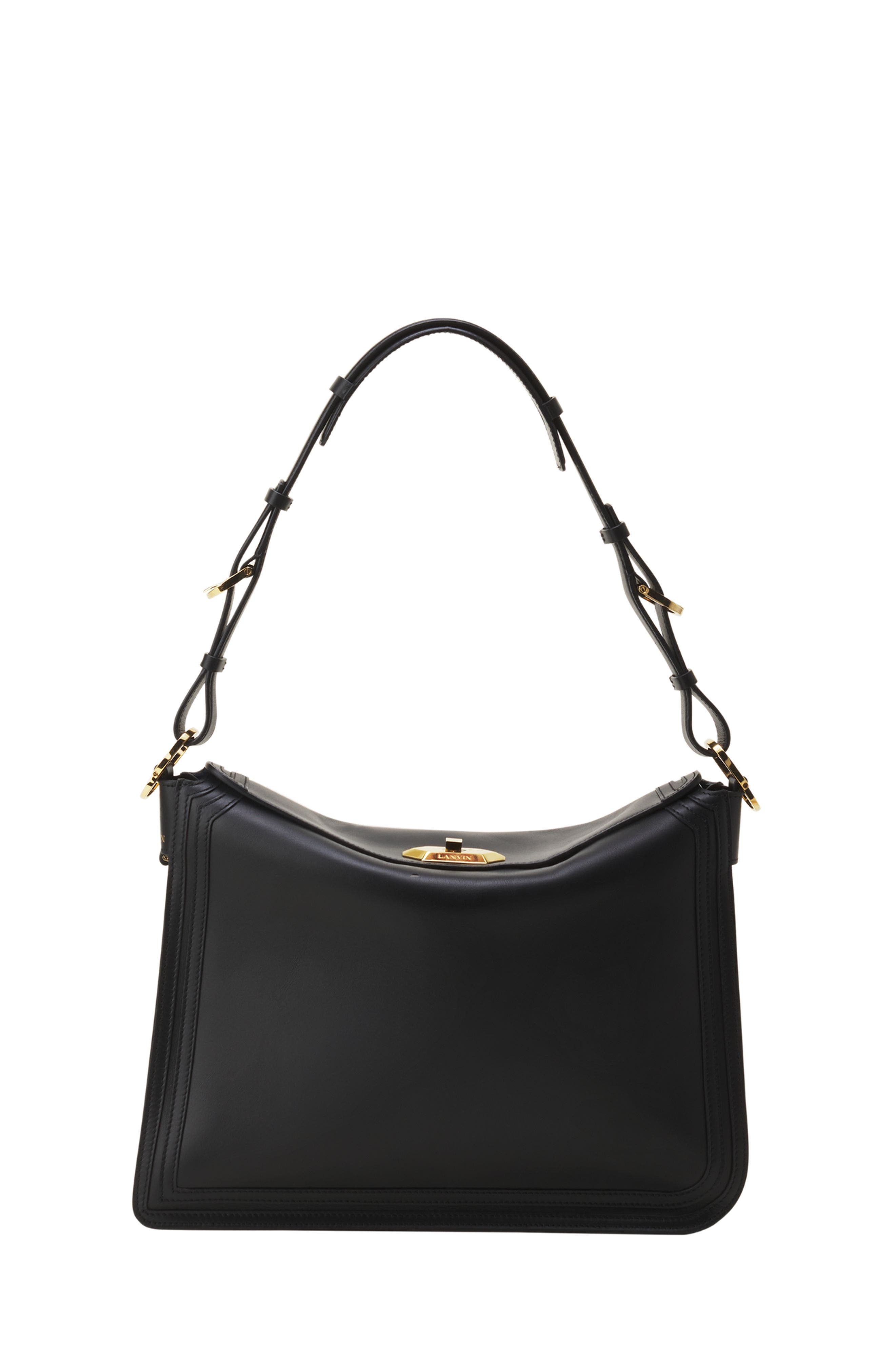 Lanvin Compagnon Asymmetrical Bag In Leather, Main, color, Black