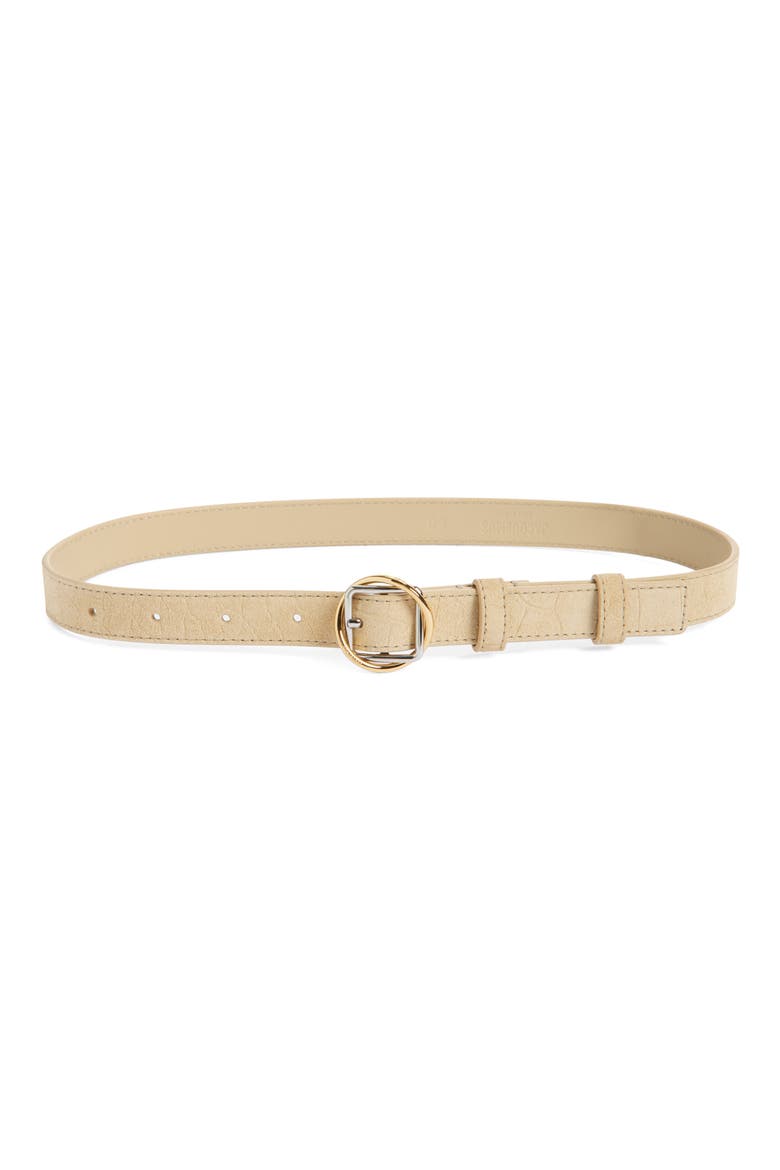 La Ceinture Salon Croc Embossed Suede Belt, Main, color, BEIGE 150