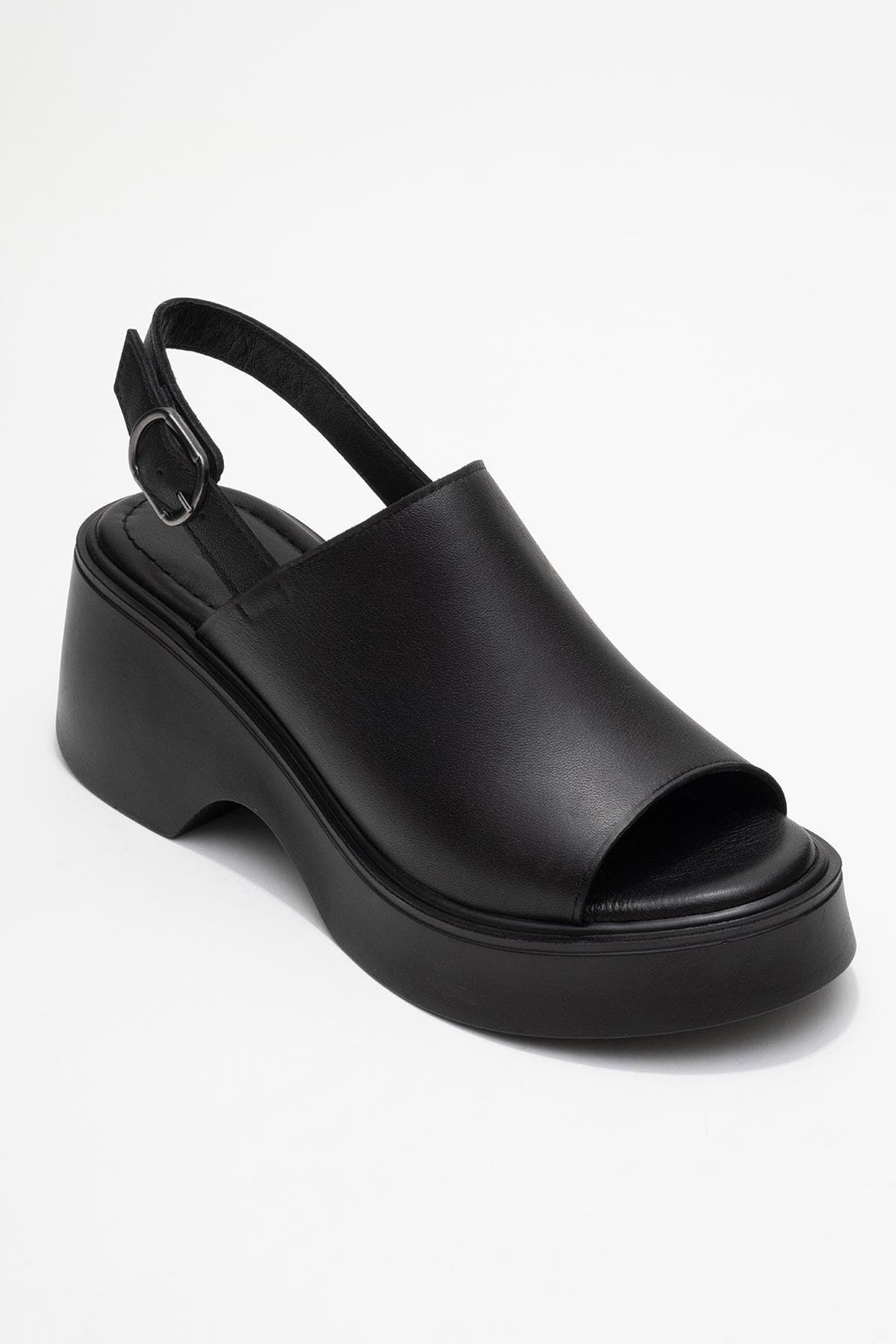 Forever & Always Shoes Power Leather Platform Wedge Sandal, Main, color, Black
